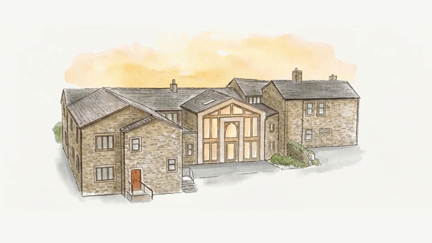 Watercolour illustration of the Grains Bar Hotel